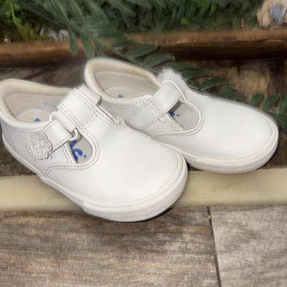 Keds baby Sz 7 Champion toe-cap T-strap white leather shoes - Picture 1 of 4